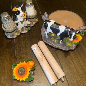 Cow and Sunflower Kitchen Decor Set